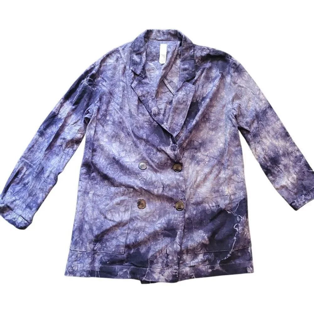 Anthropologie Amadi Blazer Women's XS Blue Tie Dye Hilde Double Breasted Linen